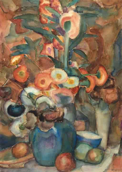 A Still Life With Flowers In A Vase, Fruits And Bowls By Leo Gestel