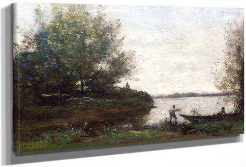 The Fisherman And The Boatman By Jean Baptiste Camille Corot