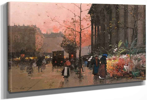 The Flower Market At La Madeleine By Eugene Galien Laloue