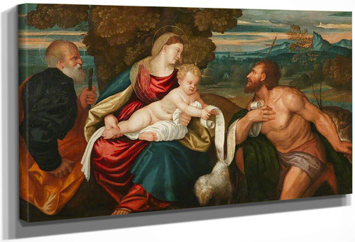 The Holy Family With Saint John The Baptist By Paris Bordone