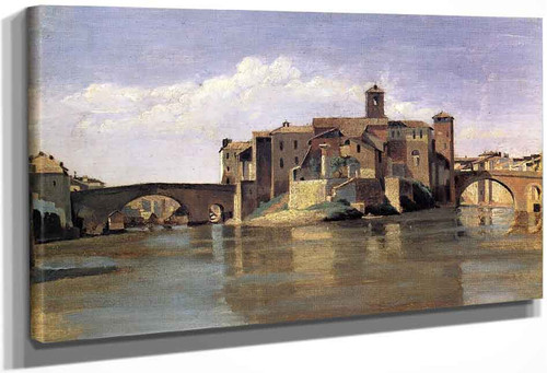 The Island And Bridge Of San Bartolomeo, Rome By Jean Baptiste Camille Corot