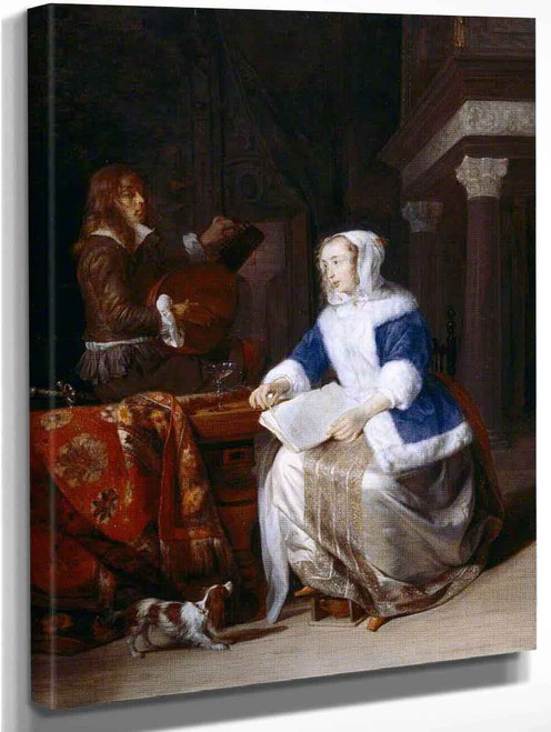 A Woman With A Score And A Man Tuning A Lute By Gabriel Metsu
