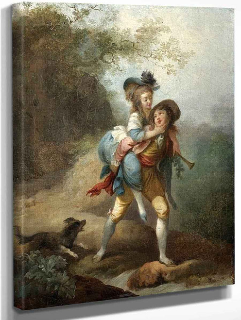 A Young Gentleman Carrying A Lady Across A Stream By Jean Frederic Schall