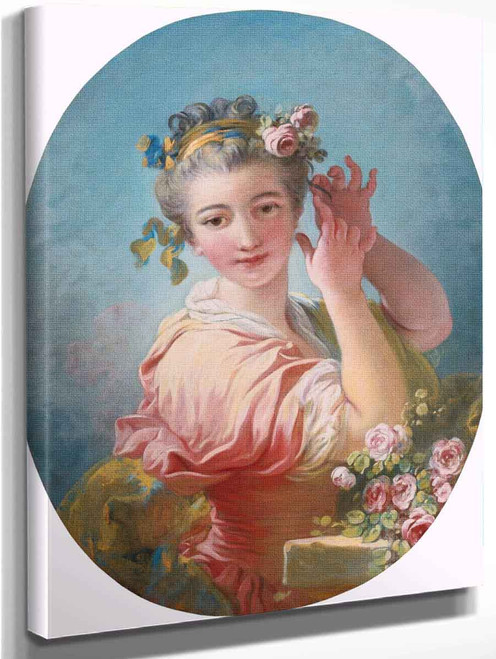 A Young Woman Adorning Her Powederd Coiffure With A Spray Of Roses By Jean Honore Fragonard