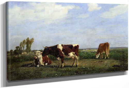 Three Cows In A Meadow By Eugene Louis Boudin