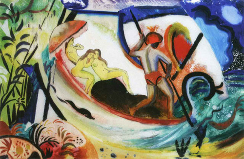 Three Girls In A Barque By August Macke