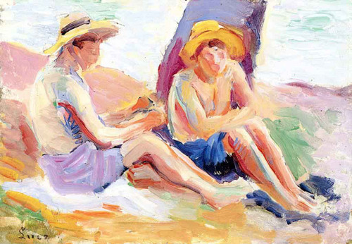 Two Children On The Beach By Maximilien Luce By Maximilien Luce