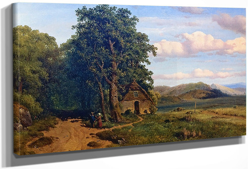 Two Figures On A Country Road Next To A Cottage By Louis Remy Mignot