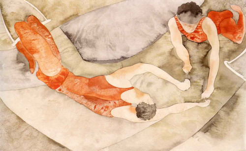 Two Trapeze Performers In Red By Charles Demuth By Charles Demuth