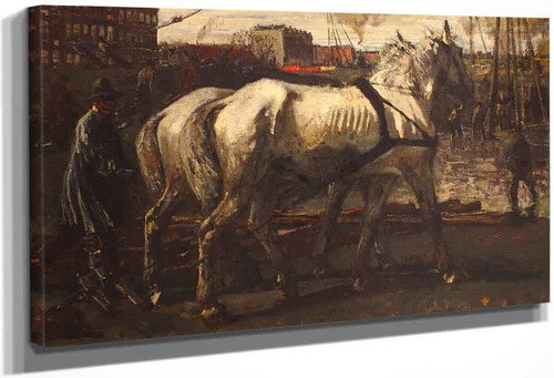 Two White Horses Pulling Posts In Amsterdam By George Heidrik Breitner