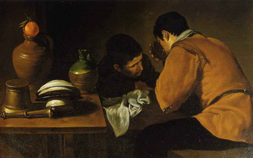 Two Young Men At A Table By Diego Velazquez Two Young Men At A Table By Diego Velazquez