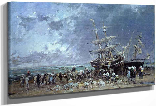 Unloading A Newfoundland Fishing Boat By Eugene Louis Boudin