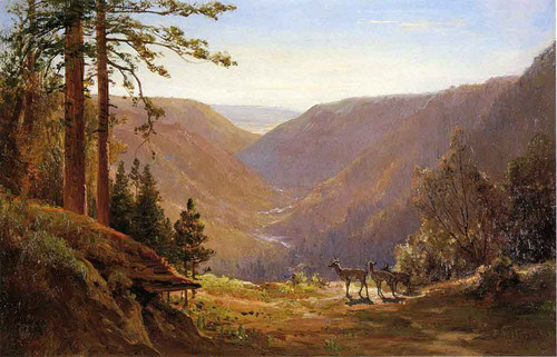 Valley With Deer By Thomas Hill By Thomas Hill