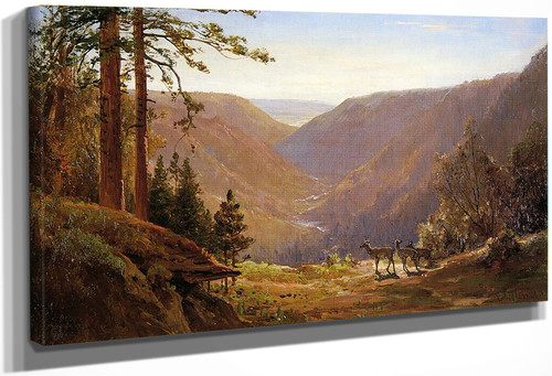 Valley With Deer By Thomas Hill By Thomas Hill