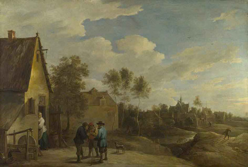 View Of A Village With Three Peasants Talking In The Foreground By David Teniers The Younger