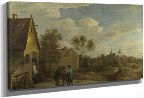 View Of A Village With Three Peasants Talking In The Foreground By David Teniers The Younger
