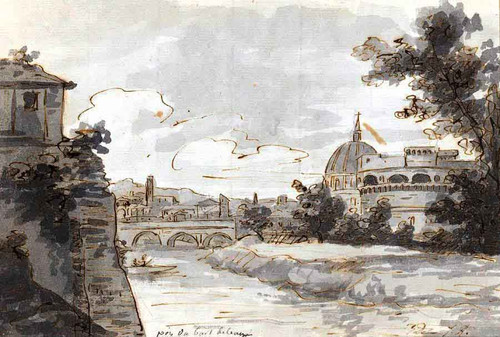 View Of Along The Tiber With Castel Sant'angelo By Jacques Louis David By Jacques Louis David