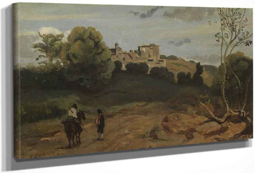 View Of Genzano With A Rider And Peasant By Jean Baptiste Camille Corot