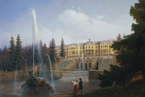 View Of The Big Cascade In Petergof And The Great Palace Of Petergof By Ivan Constantinovich Aivazovsky