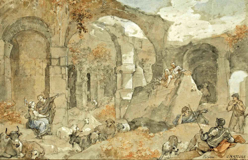 View Of The Colosseum With Shepherds And Flock By Charles Joseph Natoire By Charles Joseph Natoire