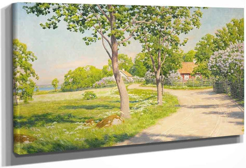 Village Road With Flowering Lilacs By Johan Krouthen