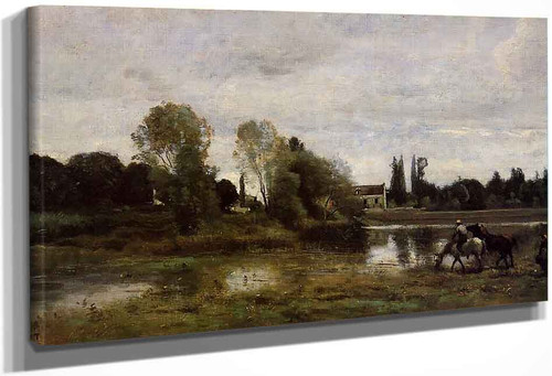 Ville Davray The Horses Watering Place By Jean Baptiste Camille Corot
