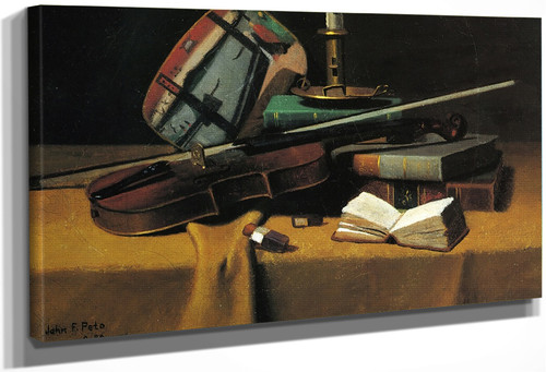 Violin, Fan And Books By John Frederick Peto By John Frederick Peto