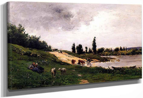 Washerwomen On The Riverbank By Charles Francois Daubigny By Charles Francois Daubigny