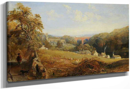 Wetheral View Of The River Eden With Wetheral Church, Viaduct And Corby Ferry By Samuel Bough