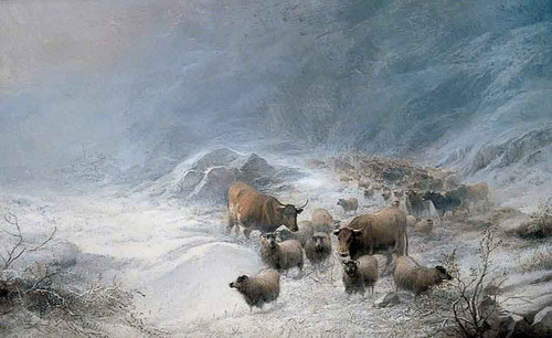 Winter, Through The Fells, Cumberland, The Drove In A Snowdrift By Thomas Sidney Cooper By Thomas Sidney Cooper