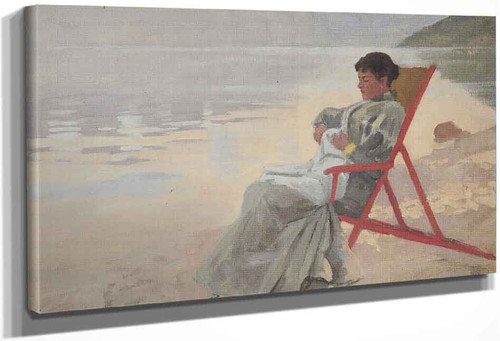 Woman In A Deckchair At The Water's Edge By Hans Dahl