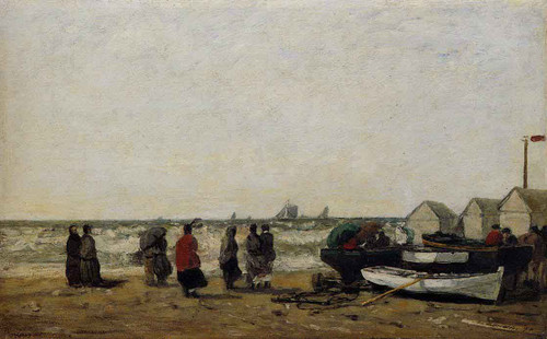 Women On The Beach, Rough Seas By Eugene Louis Boudin