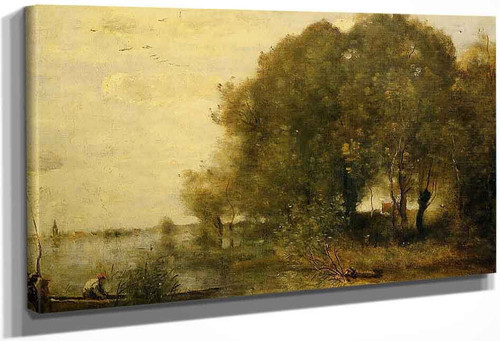 Wooded Peninsula By Jean Baptiste Camille Corot