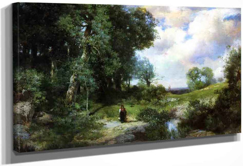 Young Girl In A Long Island Landscape By Thomas Moran