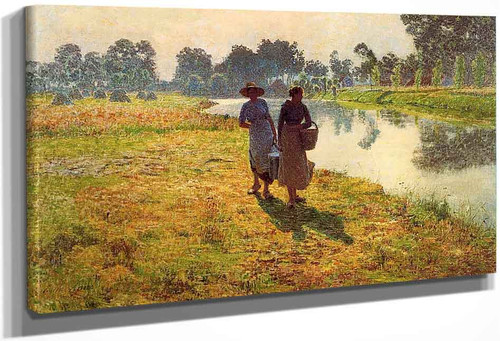 Young Peasant Women At The Lys River By Emil Claus