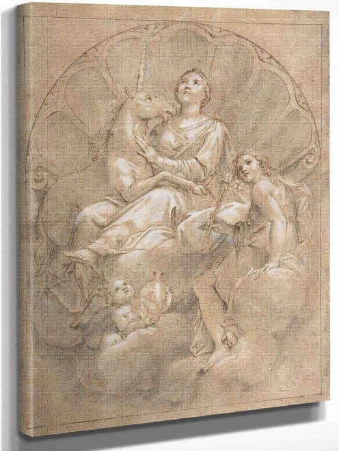 Allegorical Figure Of Purity With A Unicorn By Marcantonio Franceschini  By Marcantonio Franceschini