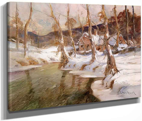 Cottages By River, Winter By Georges Ames Aldrich By Georges Ames Aldrich