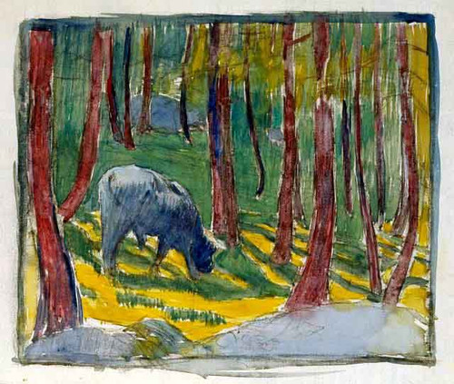 Cow Grazing In The Forest By Giovanni Giacometti By Giovanni Giacometti