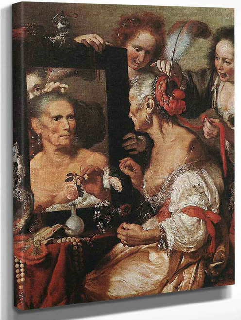 An Old Woman Appearing Before A Mirror By Bernardo Strozzi