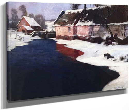 Factory By River, Winter By Georges Ames Aldrich By Georges Ames Aldrich