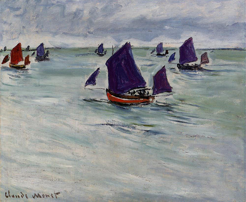 Fishing Boats Off Pourville By Claude Oscar Monet