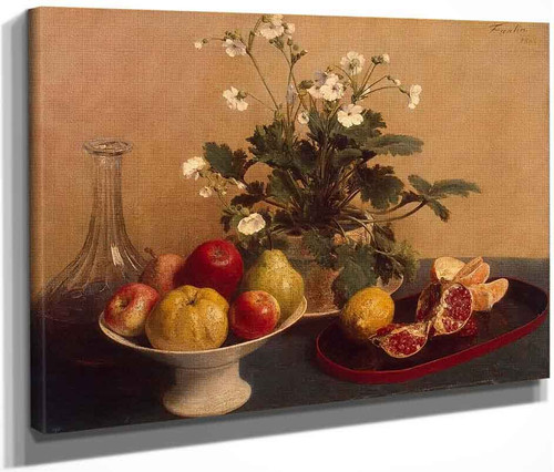 Flowers, Dish With Fruit And Carafe By Henri Fantin Latour By Henri Fantin Latour