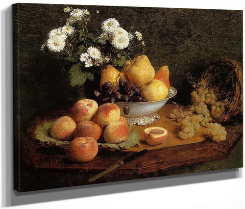 Flowers And Fruit On A Table By Henri Fantin Latour By Henri Fantin Latour