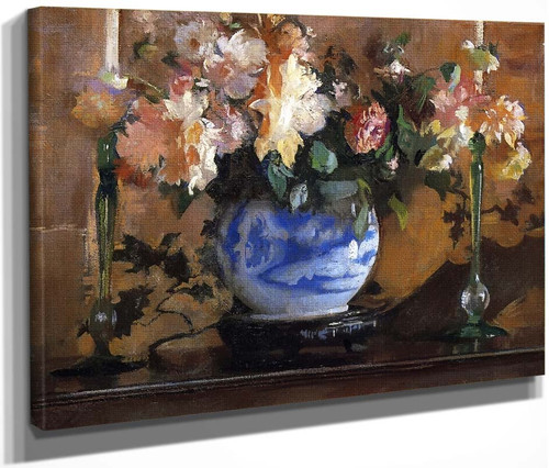 Flowers In A Blue Ginger Jar By Edmund Tarbell