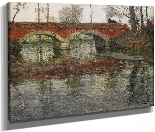 French River Landscape With A Stone Bridge By Fritz Thaulow