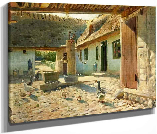 Geese On The Cobblestones In The Courtyard On A Summer By Peder Mork Monsted