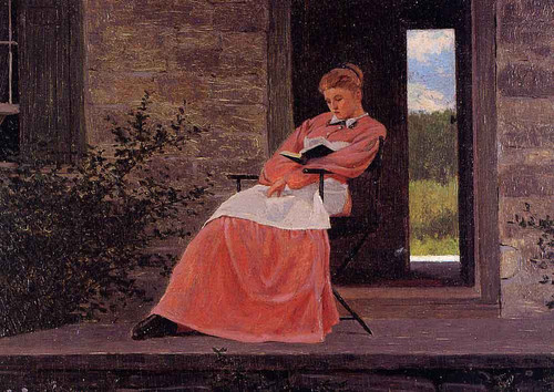 Girl Reading On A Stone Porch By Winslow Homer