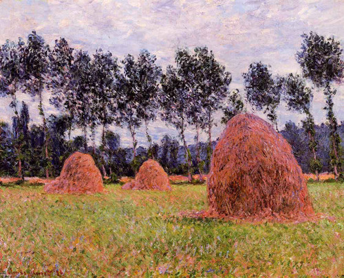 Haystacks, Overcast Day By Claude Oscar Monet