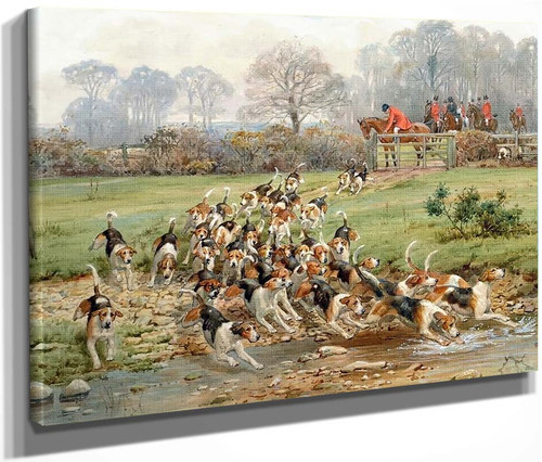 Hounds Crossing A Stream By George Goodwin Kilburne By George Goodwin Kilburne