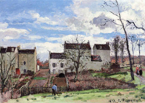 Houses On A Hillside, Winter, Near Louveciennes By Camille Pissarro By Camille Pissarro